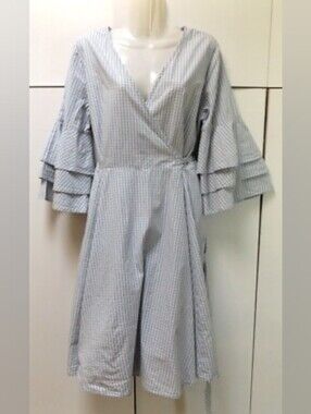 Calvin Klein Light Blue and White Gingham Wrap Dress